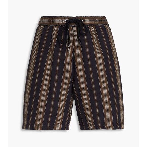 NWT JAMES PERSE Black & Brown Striped Cotton-Linen Drawstring Shorts Size 2/M - Picture 4 of 5
